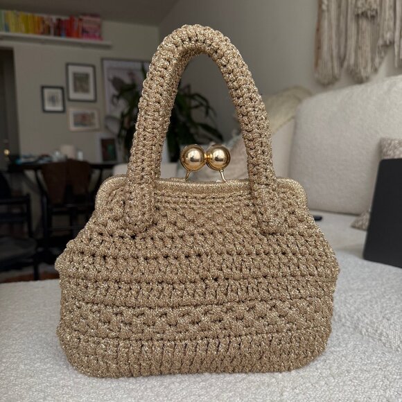 Gold Metallic Woven Bag - Picture 1 of 6